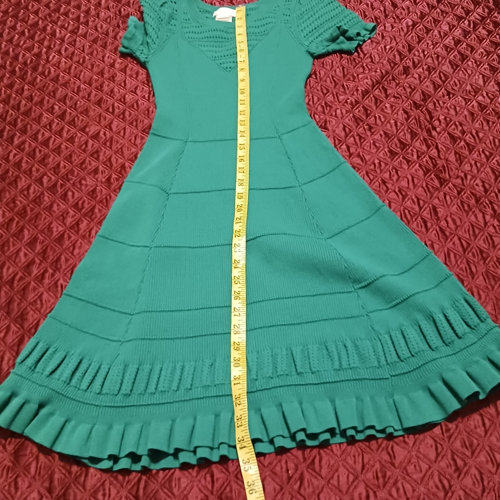 Anthropologie Maeve Knit Dress Women Smerald Green SzXS Ruffle Knit - Picture 5 of 13